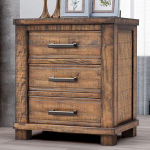 Comodino Rustico a Tre Cassetti in Legno Massello Recuperato Stile Fattoria - Product Image 2