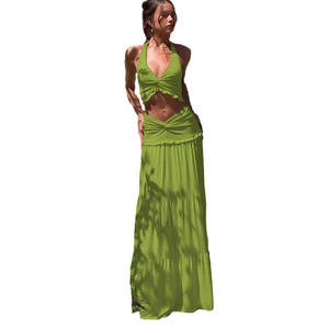 Venta caliente en <span class=keywords><strong>ropa</strong></span> de <span class=keywords><strong>mujer</strong></span> Sexy con cuello en V Oreja de madera Halter Vestido retorcido Conjunto de dos piezas - Product Image 6