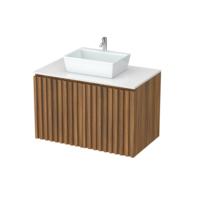 Ensemble de meuble-lavabo de salle de bain moderne avec comptoir flottant en bois grainé de 32 pouces, lavabo simple