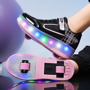 Roller Shoes With Lights Two Wheels Mesh Material Flashing For Kids Student Girls Convertible Sneakers Size 29 43 - Product Image 1