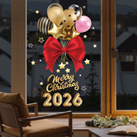 Autocollants statiques de Noël 2026 personnalisés imprimés, motif bleu scintillant, sapin de Noël, bonhomme de neige, ballon, nœud, en PVC résistant aux UV et imperméable, en gros