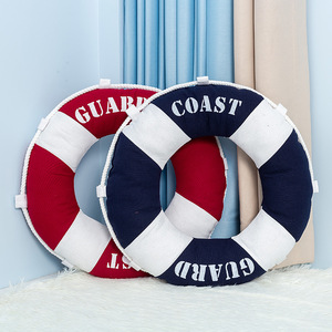 หมอนอิงรูปห่วงชูชีพของหน่วยยามฝั่ง ปลอกผ้าฝ้าย ซักได้ หมอนตกแต่ง สีฟ้า สีแดง - Product Image 2