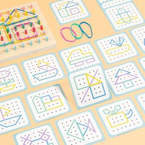 Juguete Educativo de Ingenio para Niños, Tarjetas de Patrones, Bandas Elásticas para Crear Figuras y Formas, Geoboard de Madera - Product Image 3