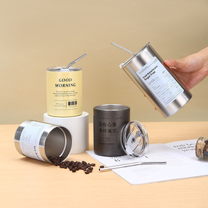 Tazas rectas de 600 ml, vaso de café helado, termo de acero inoxidable, taza de té y café aislada, taza para beber cerveza con tapa de pajita - Product Image 3