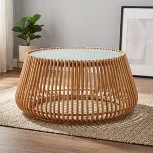 Hot Demanded Modern Decorative Rattan Outdoor Furniture <b>Table</b> Wicker Frame Glass Base Eco Friendly Movable Anti Slip Waterproof - Product Image 1