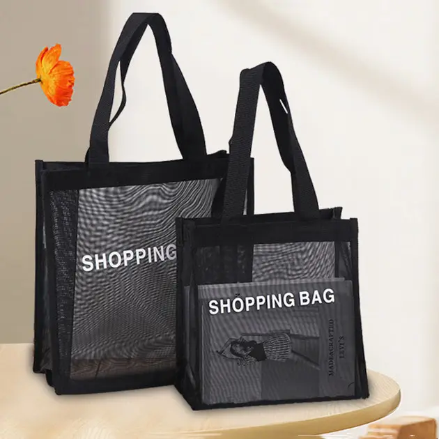 2023 yeni özel Logo büyük pazar bakkal alışveriş hediye plaj net naylon örgü sepet alışveriş çantası