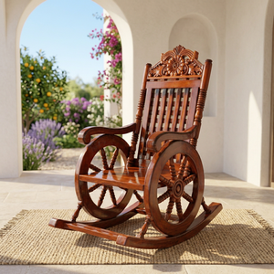 Handcrafted Traditional Sheesham Wood <b>Rocking</b> Armchair with Reclining Backrest Maharashtra Origin for Living Room Home Furniture - Product Image 5