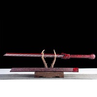Manche de sabre 1065CS rouge foncé fait main avec gravure de dragon en relief intégral, fourreau à motif texturé vintage pressé