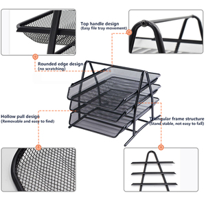 Fournitures scolaires de <span class=keywords><strong>bureau</strong></span> en maille métallique à 3 niveaux, <span class=keywords><strong>plateau</strong></span> de <span class=keywords><strong>bureau</strong></span> noir de format A4 empilable pour documents et lettres - Product Image 3