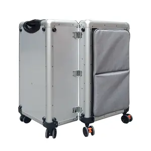Hidden Seats Aluminum Magnesium Alloy Case Trunk Spinner Wheels Travel Lightweight Suitcases Fashion Style Luggage Set