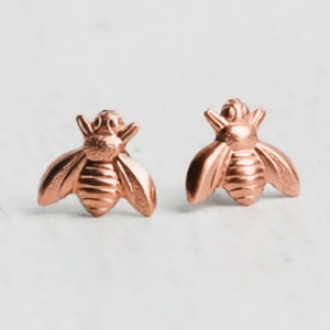 E3286 Pendientes de tuerca con forma de insecto en oro rosa, joyería fina unisex - Product Image 3