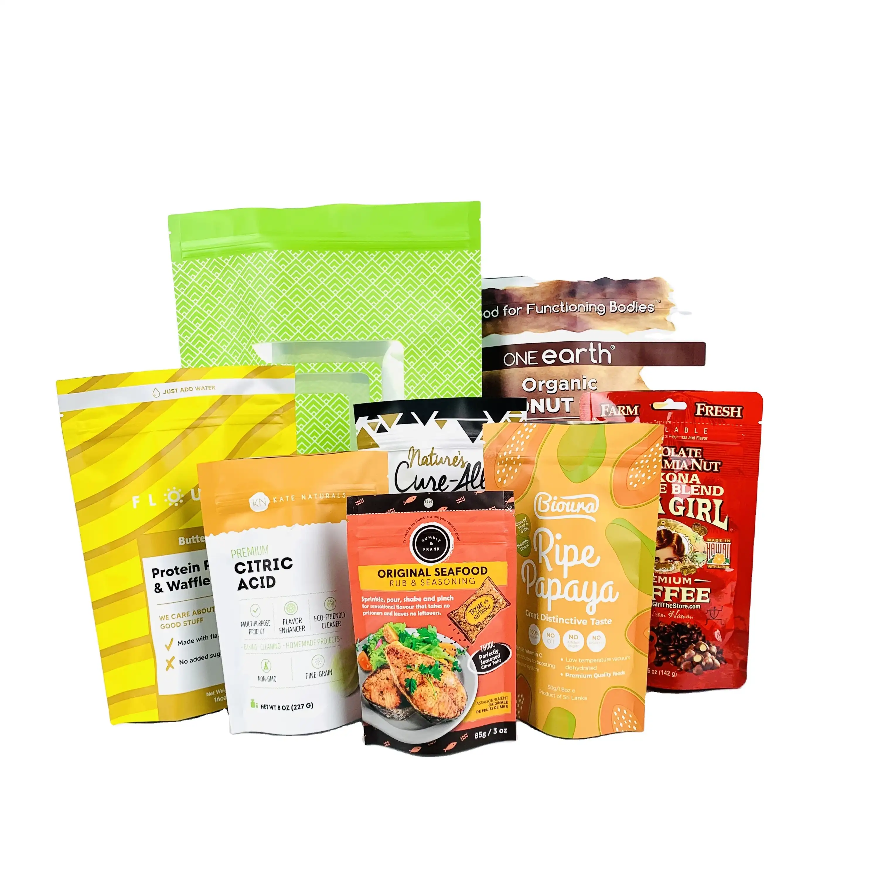 Top zip plastic bag food packaging/ 3 side seal zipper bag/ stand up pouch ziplock bag for meat,pork,beef,sea food