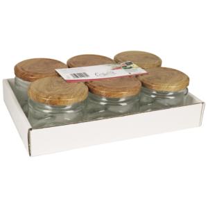 Lot de 6 bocaux en verre à couvercle vissé avec couvercles en bois pour le stockage des aliments - Product Image 1