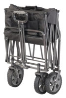 Chariot de jardin pliable noir pour l'extérieur, chariot de camping pliable avec frein et roues