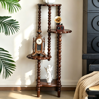 Étagère de présentation multi-niveaux de style rétro, étagère de rangement verticale, support à fleurs en bois massif à quatre niveaux, étagère d'angle, étagère latérale