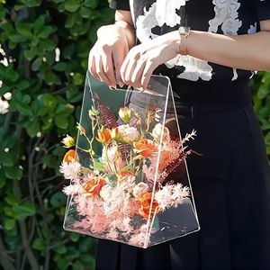 Acrylic Handheld Flower Box Triangular 20x12x25cm Transparent Wedding Souvenir Packaging - Product Image 1