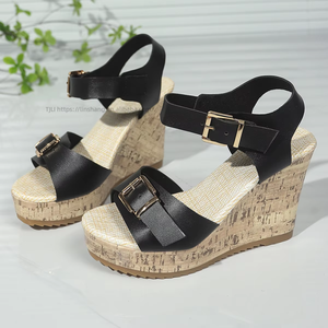 Nouvelles sandales compensées d'été pour femmes avec boucle de ceinture, semelle épaisse, style européen et américain, plateformes romaines tendance - Product Image 4