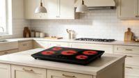 Table de cuisson vitrocéramique électrique 5 zones encastrable en verre noir avec double anneau de contrôle tactile et cuisson infrarouge