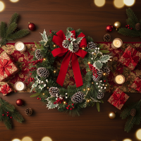 24 Zoll PVC Traditioneller DIY Künstlicher Weihnachtskranz für Außentür Feiertagsdekoration Rote Schleife Beeren Tannenzapfen Wanddekoration