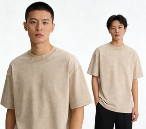 T-shirt promotionnel pas cher personnalisé en coton peigné 100% vierge, délavé vintage, coupe ample et décontractée pour homme - Product Image 4