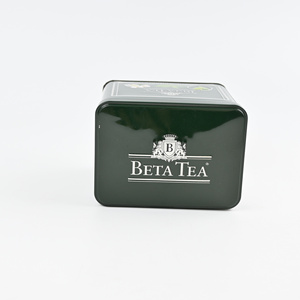 Custom Dark Green Square <b>Metal</b> Tea Tin <b>Box</b> Border Print Jasmine Illustration Empty Tin for Jasmine Green Tea Packaging - Product Image 2