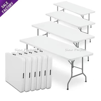 Table de banquet pliante rectangulaire en plastique blanc de 8 pieds, économique et peu encombrante, idéale pour les pique-niques et le camping