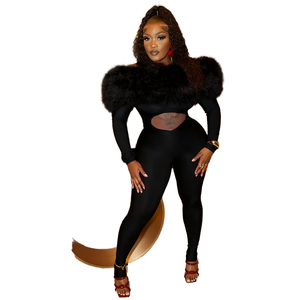 ZHEZHE Otoño 2025 Tendencia Fitness Casual Skinny de Una Pieza con Aberturas Sexy para Fiesta y Club, Mono de Piel Sintética - Product Image 1