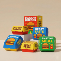 Plateaux en papier sulfurisé personnalisés avec design coloré pour le burger géant cascade de fromage et les frites garnies