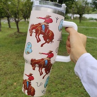 Gobelet isotherme personnalisé 40 oz avec paille et poignée, cadeaux d'entreprise, tasse en acier inoxydable à isolation sous vide, mug de voyage, tasses à café et à thé