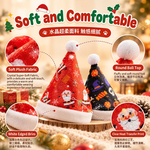 Gorro de Navidad para Mascotas, Suave y Afelpado, Estilo Santa Claus, con Pompón, Disfraz Navideño - Product Image 1