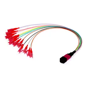 12 24 fiber çekirdekli MTP MPO pigtail LC konnektörü ile optik fanout kablo OM4 OFNP