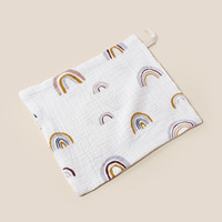 Pure Cotton Double-Layer Muslin Eco-friendly Baby Gauze Face Towel Hanging Rope Soft Small Square Towel Home Printed