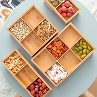 2 stuks houten schaaltje met negen vakjes voor gedroogd fruit, klein houten dienblad met compartimenten