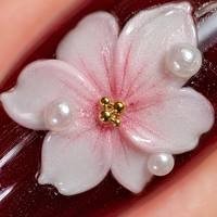 Druk op Nagels Kersenbloesem Sakura Groothandel Op Maat Amandel Valse Nagels Bordeaux 3D Bloem Parel Strass Luxe