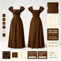Robe longue plissée à col carré pour femme 2026, manches bouffantes, taille smockée, à nouer devant, élégante robe d'été pour mariage et vacances