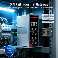Gateway Modbus RTU TCP de 8 Canales del Fabricante, RS232/485, Aislamiento Galvánico, Puertos Ethernet Gigabit Duales, Montaje en Riel DIN, Industrial