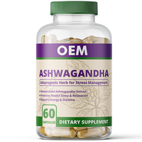 Capsules d'Ashwagandha OEM/ODM, complément alimentaire naturel adaptogène à base de plantes, extrait de racine d'Ashwagandha, qualité alimentaire végétalienne, 60 unités, pour adultes