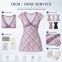 Robe midi décontractée d'été pour femme, col en V, à carreaux, en maille, manches courtes, taille haute, coupe trapèze, personnalisable OEM ODM