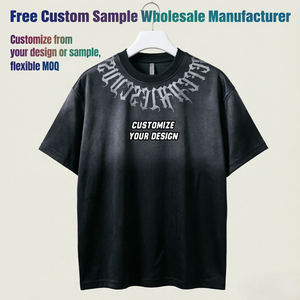 T-shirt da uomo personalizzata con stampa gotica effetto vintage, vestibilità rilassata in cotone pesante, stile streetwear estetica Y2K, OEM - Product Image 1