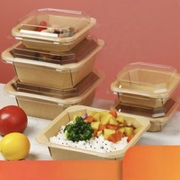 Contenants alimentaires carrés octogonaux en papier kraft jetables de haute qualité avec couvercle, recyclables et biodégradables pour l'emballage de riz et de plats chauds