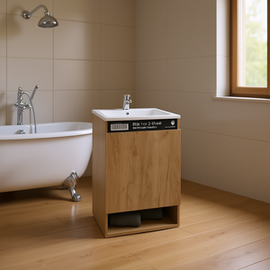 Meuble-lavabo Elsie 24 pouces en chêne naturel, style contemporain moderne, sur pied, avec vasque en céramique - Product Image 2