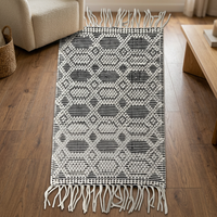 Geometrisch gemusterter, flach gewebter Wollteppich, rechteckig, im Bohemian-Stil mit Fransen, für Wohnzimmer und Heimdekoration