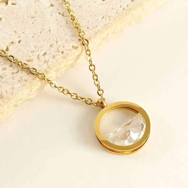 Wholesale Minimalist 18K Stainless Steel Zircon Hollow Necklace for Women Popular "Clear Heart" Pendant with Plated Chains