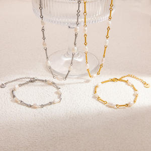 Freshwater Pearl <b>Bracelet</b> <b>Set</b> Stainless Steel 18K Gold Plated Beaded Adjustable For Gift - Product Image 1