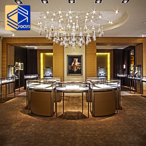 Shero Luxury High-Grade Marble Curved Glass Jewelry Display Cabinet Showcase With LED Light
