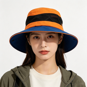 Sombrero de Pescador para Mujer con Bloques de Color, Ala Ancha, UPF50+, Transpirable, de Malla, para Pesca, Viajes, Playa - Product Image 1