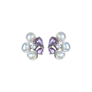 Boucles d'oreilles clous en argent sterling S925 au design baroque irrégulier artistique, ornées de perles Keshi d'eau douce brillantes incrustées - Product Image 1