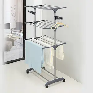 Manufacturer Foldable 4-Tier Rolling Clothes Laundry Dryer Rack Indoor Outdoor Use Clothes Drying Rack Stand