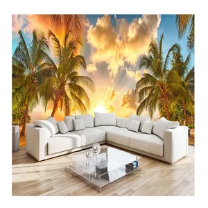 KOMNNI Custom 3D Nature Mural Wallpaper Nature Scenery For Walls Sunset Sea Coconut Beach HD Background Living Room Wall Papers