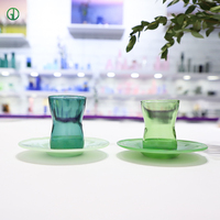 Ensemble de tasses à thé en verre borosilicate de luxe européen de 85 ml en gros, ensemble de tasses à café et soucoupes en verre personnalisé pour cappuccino